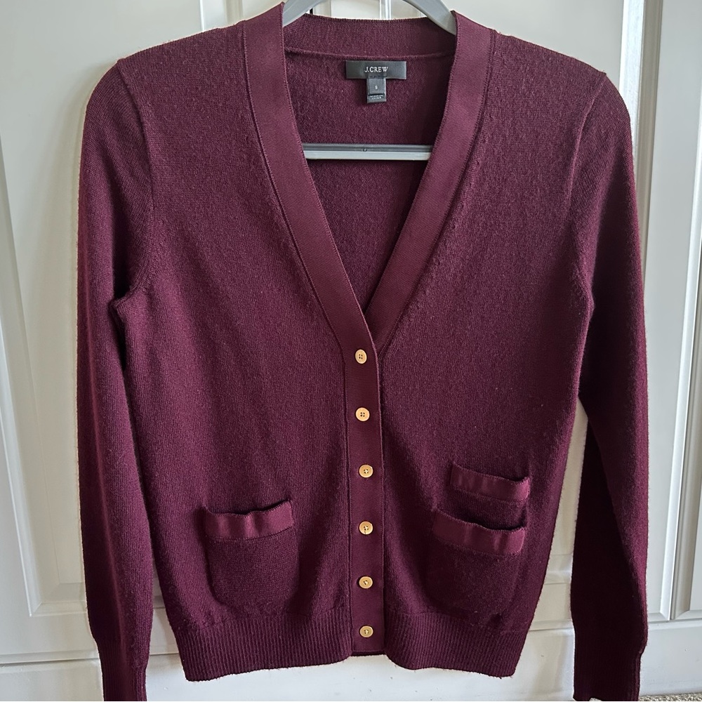 J.Crew Merino Wool Cardigan Size S, Trim Fit, Burgundy